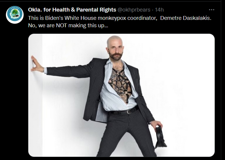 This is Biden’s White House monkeypox coordinator,  Demetre Daskalakis. No, we are NOT making this up…